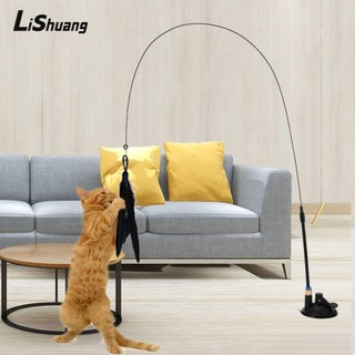 Cây đũa phép lông vũ LISHUANG, 80CM kèm đồ chơi cho mèo chuông, có cốc siêu hút chống cắn Cây đũa phép dài có thể tháo rời cho mèo Accesorios