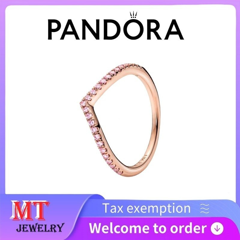 100% S925 Bạc Cặp Đôi Nữ Pandora Trang Sức DIY Pandora Timeless Wish Lấp Lánh Nhẫn Hồng 186316C02
