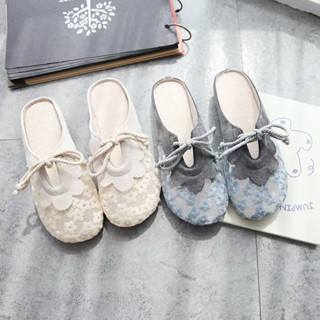 Giày sandal phẳng mùa hè cho phụ nữ, giày sandal retro văn học Mori Girl, giày ngoài trời kín mũi bằng lưới cho phụ nữ