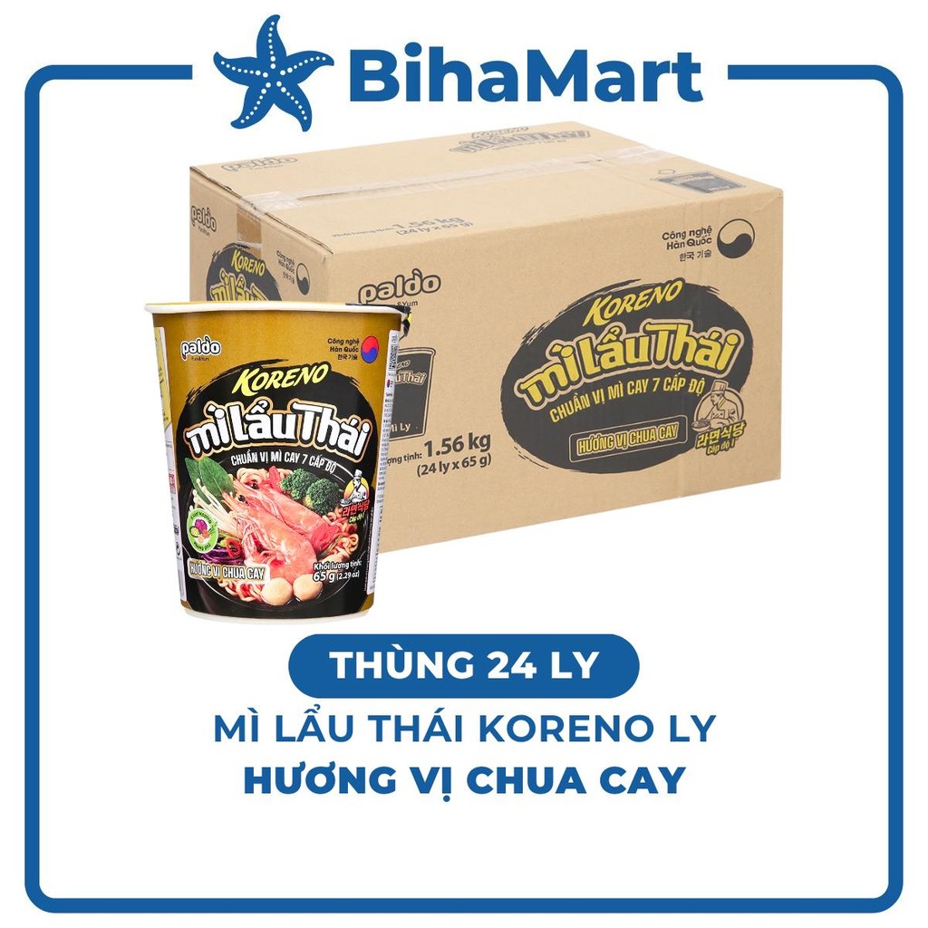 [THÙNG24LY]- PALDO - Mì ly Koreno Lẩu thái hương vị Chua cay, Mì ly lẩu thái Koreno vị chua cay, Mì 