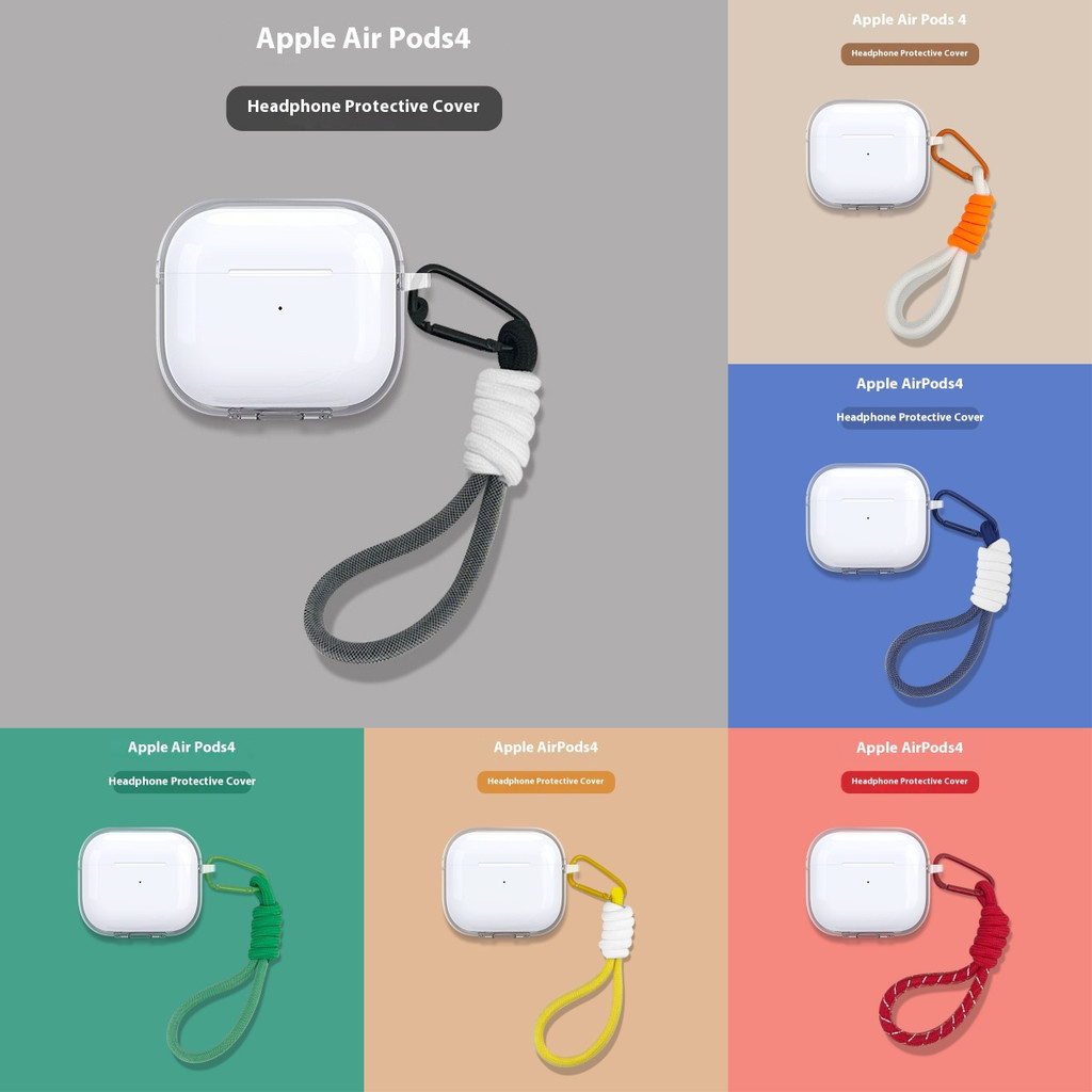 Clear Case for Apple AirPods 4 Transparent Clear Lanyard Protective TPU Covers Bluetooth Earphone He