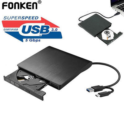 Fonken USB 3.0 Slim Bên Ngoài Dvd RW CD Writer Drive Burner Đầu Đọc Ổ Đĩa Quang Cho Laptop PC Dvd Burner Dvd Portatil