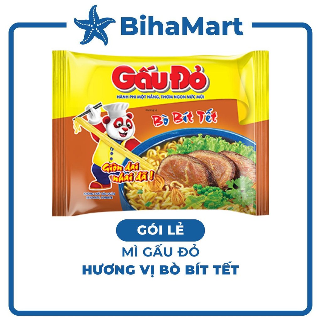 [GÓI LẺ] - ASIAFOODS - Mì Gấu Đỏ hương vị Bò bít tết, Mì Bò bít tết Gấu Đỏ, Mì gói ăn liền Gấu Đỏ Bò