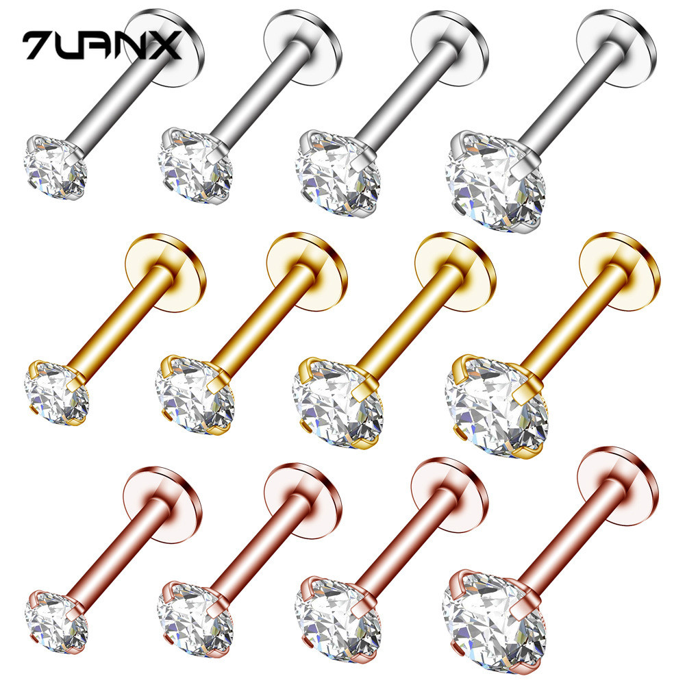 1 Thép không gỉ với Zirconia Chủ đề bên trong Labret Lip Stud Tragus Sụn Rook Pinnacle Helix Bông tai xuyên nội bộ sợi 16Gauge