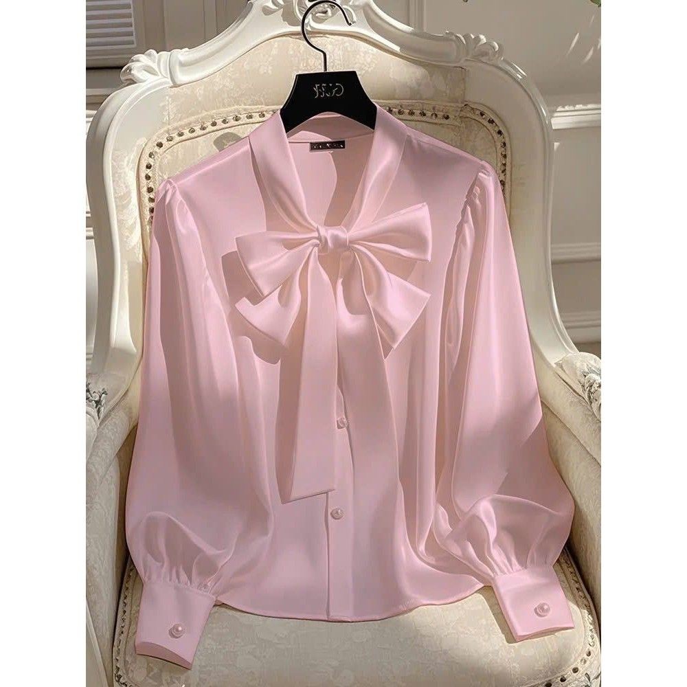 "Áo Sơ Mi Lụa Nữ U30-U50, Sang Trọng Cổ Nơ, Thời Trang Công Sở Tay Dài"