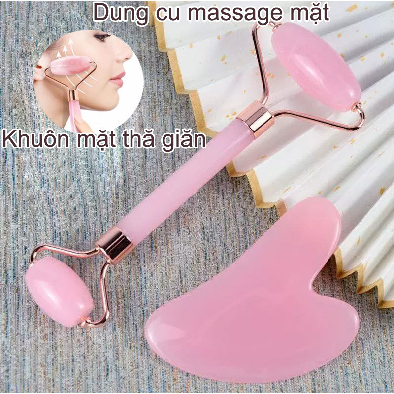Bộ Đá Guasha Massage Mặt,dụng cụ massage mặt, Cây Lăn Giúp,Giảm Nếp Nhăn Thư Giãn Giảm Mệt Mỏi