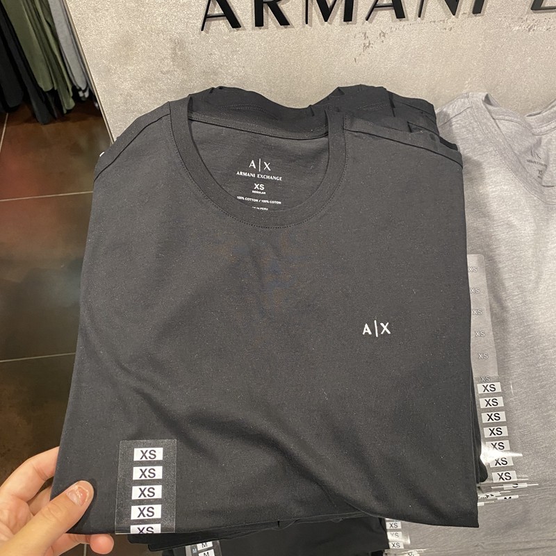 American Armani Exchange Armani AX Nam Thời Trang Trơn Màu Mỏng Đáy Áo Sơ Mi Tay Ngắn