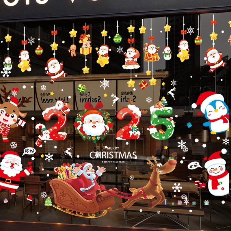 Decal noel 2025 kích thước to,2 mặt sẵn keo trang trí noel giáng sinh tường, cửa kính Phuc An Wall D