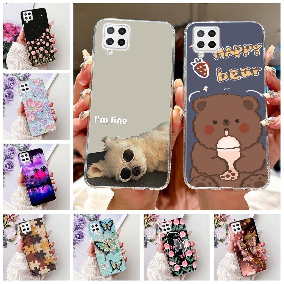 Dành Cho Samsung A22 4G A225M Ốp Lưng M22 M225FV Trong Suốt Thẩm Mỹ Thời Trang Bướm Hoa Mèo Dễ Thươn
