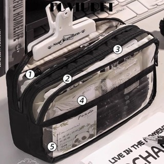 FOVIUPET  Trường hợp bút chì, da PU+bút chì PVC trong suốt, công suất lớn năm lớp xách tay bút chì trường hợp