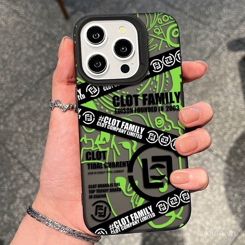 Vỏ bảo vệ điện thoại graffiti trừu tượng màu xanh lá và đen dùng cho iPhone 11promax xr 8plus xs max
