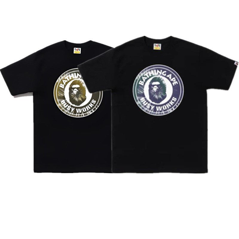 Áo thun Cotton thời trang quá khổ Hình tròn Ape Man Head Pattern Nam Nữ Mùa hè dáng rộng Áo ngắn tay