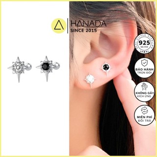 [BH TRỌN ĐỜI]Khuyên Bạc 925 Hanada Chui Bi Vặn  Sao Băng Đính Đá Đen Trắng , Bông Tai Quà Tặng, Mang hằng ngày  2415