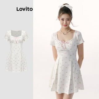 Đầm Lovito phối nơ họa tiết hoa phong cách preppy cho nữ L90AD160
