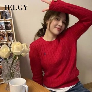  Áo len dệt kim cổ tròn màu đỏ Giáng sinh IELGY dành cho nữ 