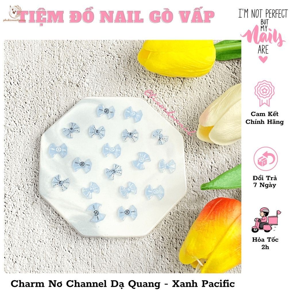 Set Charm Nơ Channel Dạ Quang - Xanh Pacific