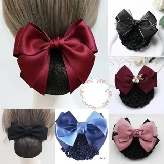 Kẹp búi tóc túi lưới công sở nơ đính hoa cho tiếp viên hàng không lễ tân nhà hàng khách sạn thư ký y tá ngân hàng 