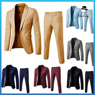 Frolada 1 Bộ Quần Blazer Nam Màu Trơn Dài Tay Ôm Vừa Vặn Cổ Áo Tính Khí Một Nút Túi Phù Hợp Với Bộ Quần Áo Nam