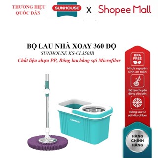 BỘ LAU NHÀ XOAY 360 ĐỘ SUNHOUSE KS-CL350IB, Chất liệu nhựa PP nguyên sinh ,Lồng vắt inox , Bông lau bằng sợi Microfiber 