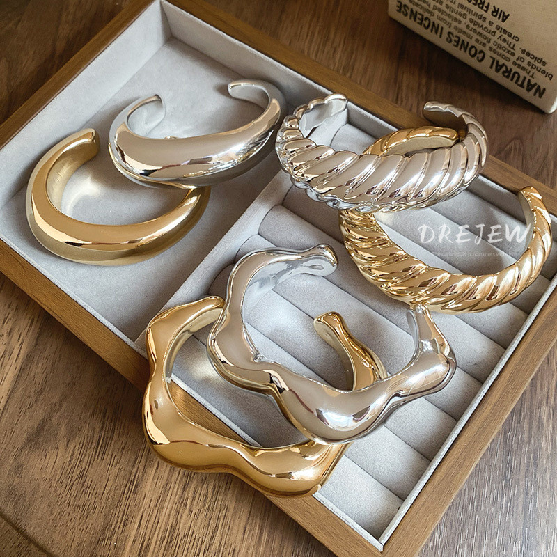 [Drejew] Vòng tay hở sọc gợn sóng không đều Châu Âu và Hoa Kỳ Vòng tay khí chất cá tính retro đơn giản mới trang sức tay phụ nữ