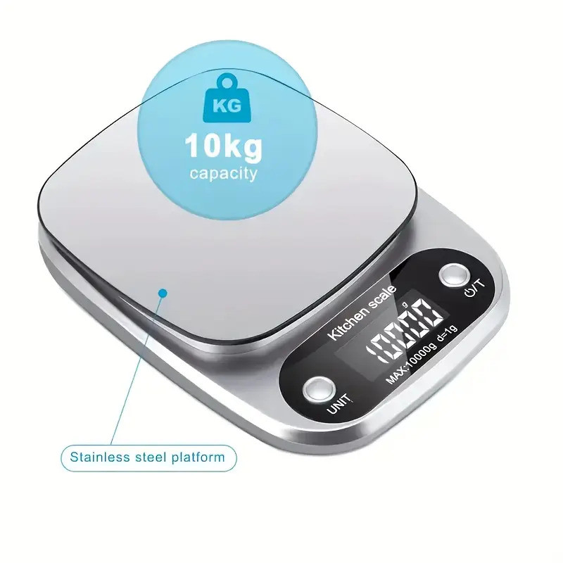 Kitchen scale, food scale, stainless steel electronic scale, 10kg/1g