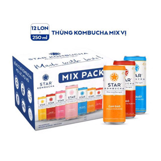 [ STAR KOMBUCHA ] Thùng 12 lon nước ép lên men lợi khuẩn mix nhiều vị ( ko vỏ thùng  và có vài lon móp nhẹ nên em sale)