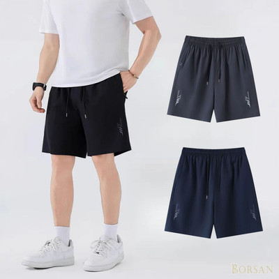 Quần Short Nam Ice Silk Đơn Giản Rời Năm Phần Tư Quần Nhanh Khô Thể Dục Seluar Pendek Sukan Lelaki LY16