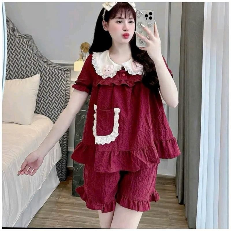 [TẶNG CHARM THỎ] Bộ Đồ Ngủ Nữ JUSOKA Pijama Cổ Sen Đính Charm Thỏ Chất Đũi Gạo Siêu Dễ Thương DU03