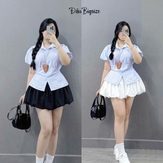 Set Chân Váy Bigsize Nữ 60-90kg áo tay phồng bèo mix chân váy bí mềm mát mặc đi làm, đi chơi - SET(SM189+ CV411)