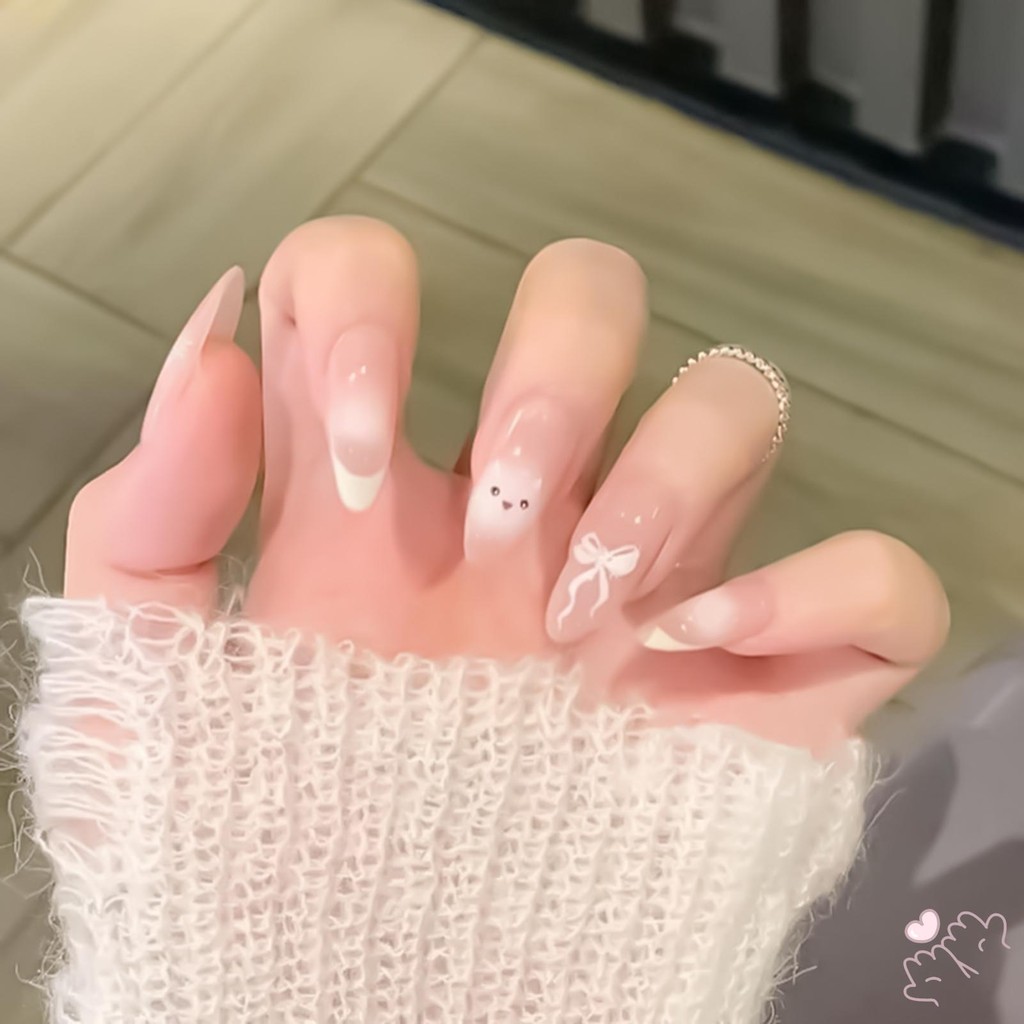 Glossy Pink Press On Nails in hình mèo Prevailing Natural Look Press-On Nail Set để mua sắm du lịch 