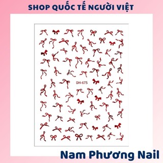 Miếng dán sticker 3D hoạ tiết nơ bay bổng màu trắng, đen đỏ trang trí móng dễ thương