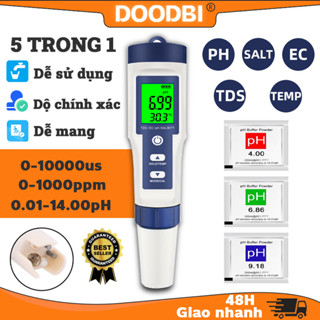 Bút kiểm tra chất lượng nước, đo độ mặn nước 5 là 1 pH/TDS/EC/độ mặn/nhiệt độ, kèm theo 3 gói pH tiêu chuẩn