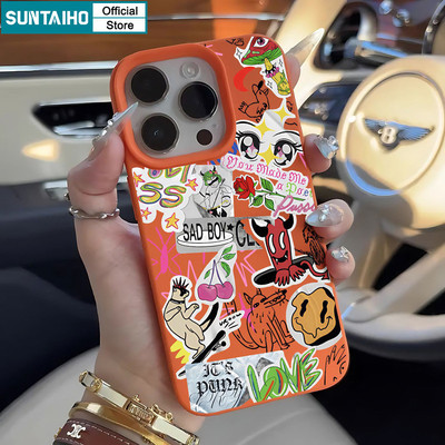 Suntaiho Cá Tính Và Hợp Thời Trang Phong Cách Graffiti Màu Cam Ốp Lưng Silicon Mềm Cao Cấp Chống Sốc Cho iPhone 11 12 13 14 15 16 Pro max IP 7 8 Plus Iphon X Xs XR Xs max