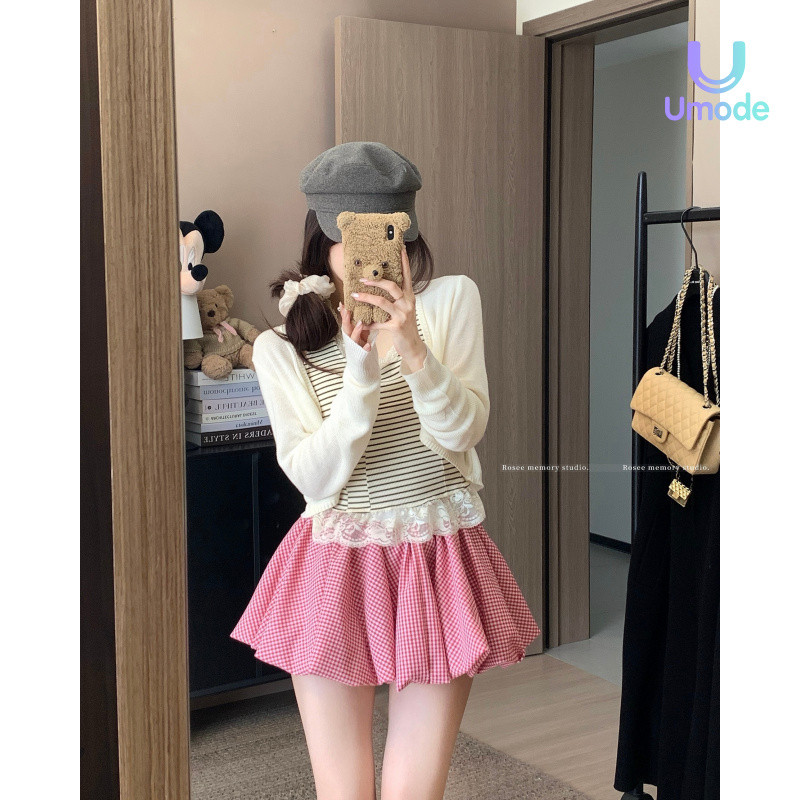 Mỹ Kẻ Sọc Bud Váy Ngắn Nữ Mùa Hè 2025 Tính Khí Chống Viền Quần Pettiskirt UG109 | BigBuy360 - bigbuy360.vn