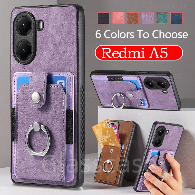 Vỏ Redmi A5 2025 Cho Redmi A5 A 5 RedmiA5 4G Vỏ Điện Thoại Da Ví Khe Cắm Thẻ Vòng Giá Đỡ Ô Tô Chống 