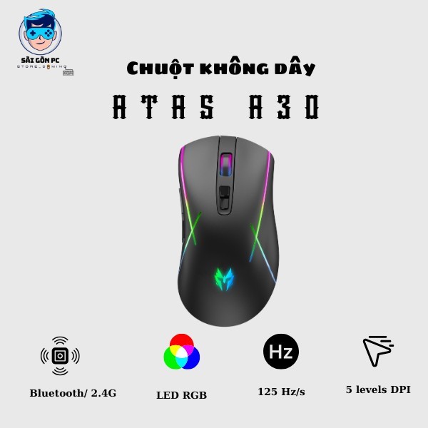 Chuột gaming không dây A30 - 3 chế độ kết nối - Led RGB - Thiết kế công thái học - Dung lượng pin khủng 500mAh | BigBuy360 - bigbuy360.vn
