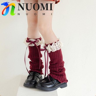 Tất Dệt Kim NUOMI Gothic, Vớ Dài Màu Trơn Nơ Ruy Băng Chân Ấm Áp, Dễ Thương Bông Tai Kẹp Kawaii Trẻ Em Giữ Ấm Chân Mùa Thu