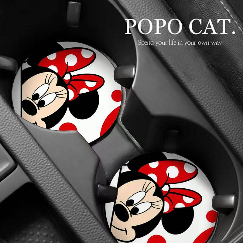 Cute Mickey Mouse Car Coaster Car Cup Slot Storage Pad Car Interior Decoration Thickened Universal N