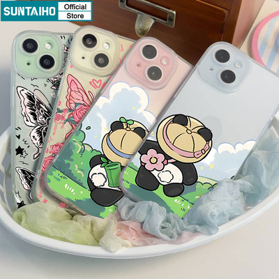 Suntaiho Hoạt Hình Dễ Thương Gấu Trúc Cặp Đôi Họa Tiết Trong Suốt Mờ Dành Cho Iphone 16 15 14 12 13 11 Pro Max IP 7 8 Plus Iphon X Xs XR Xs Max TPU Silicon Mềm Cao Cấp Chống Sốc Ốp điện thoại