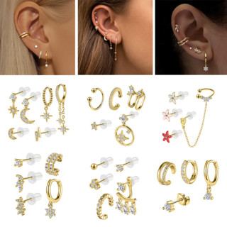 4-6 Cái / lốc 18G / 20G Bông Tai Vòng Thép Không Gỉ Bông Tai Pha Lê Bông Tai 9mm 10mm 11mm Xoắn Ốc Sụn Xuyên Bông Tai Bông Tai Dành Cho Nữ Và Nam