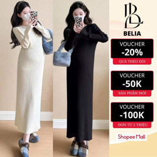  Váy Len Dáng Dài Đầm Suông Len Thu Đông Chất Vải Co Giãn Ôm Body Dài Tay Thời Trang 2025 BELIA 