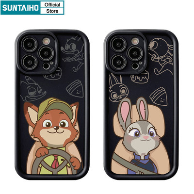 Suntaiho Ngộ nghĩnh Vỏ Độc Đáo Cáo Thỏ Cặp Đôi Họa Tiết Ốp lưng Cho Iphone 16 15 14 13 12 11 Pro Max IP 7 8 Plus Iphon X Xs XR Xs Max Silicon Mềm Cao Cấp Chống Sốc Ốp Lưng
