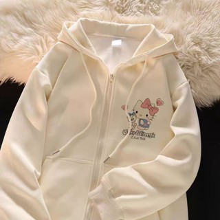 Mùa Thu Anime Hoạt Hình Dễ Thương Hello Kitty Dây Kéo Cardigan Nữ Có Mũ Trùm Đầu Áo Rời Thường Ngày Cặp Đôi Top