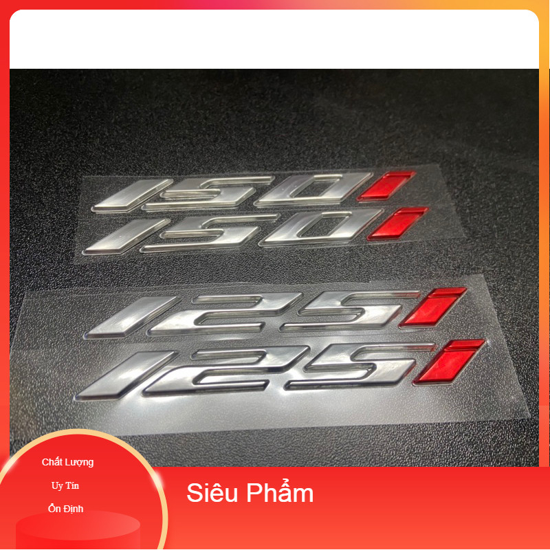 Cặp tem nổi số 125i - 150i  Trắng Đỏ Wave Thái, Click 125 150, Vario 125 150 2016 2017 2018 2019 202
