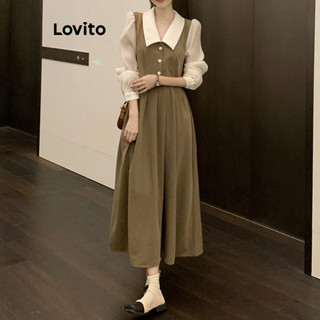Lovito Đầm thường ngày Nút trơn 2in1 cho nữ LNA20064 (Kaki)