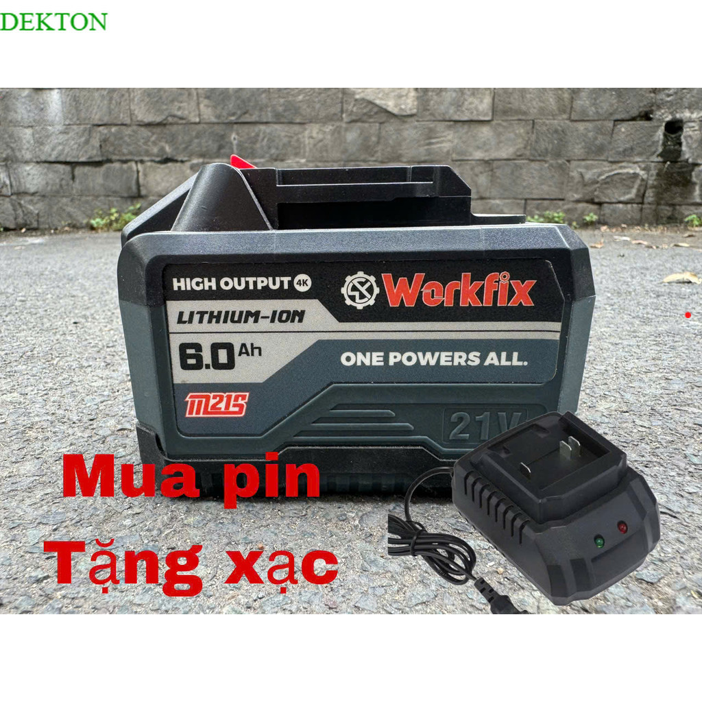 Pin Workfix 15 Cell Plus 6Ah  - Mạch 4 mosfet - Chân pin makita thông dụng DEK.TON