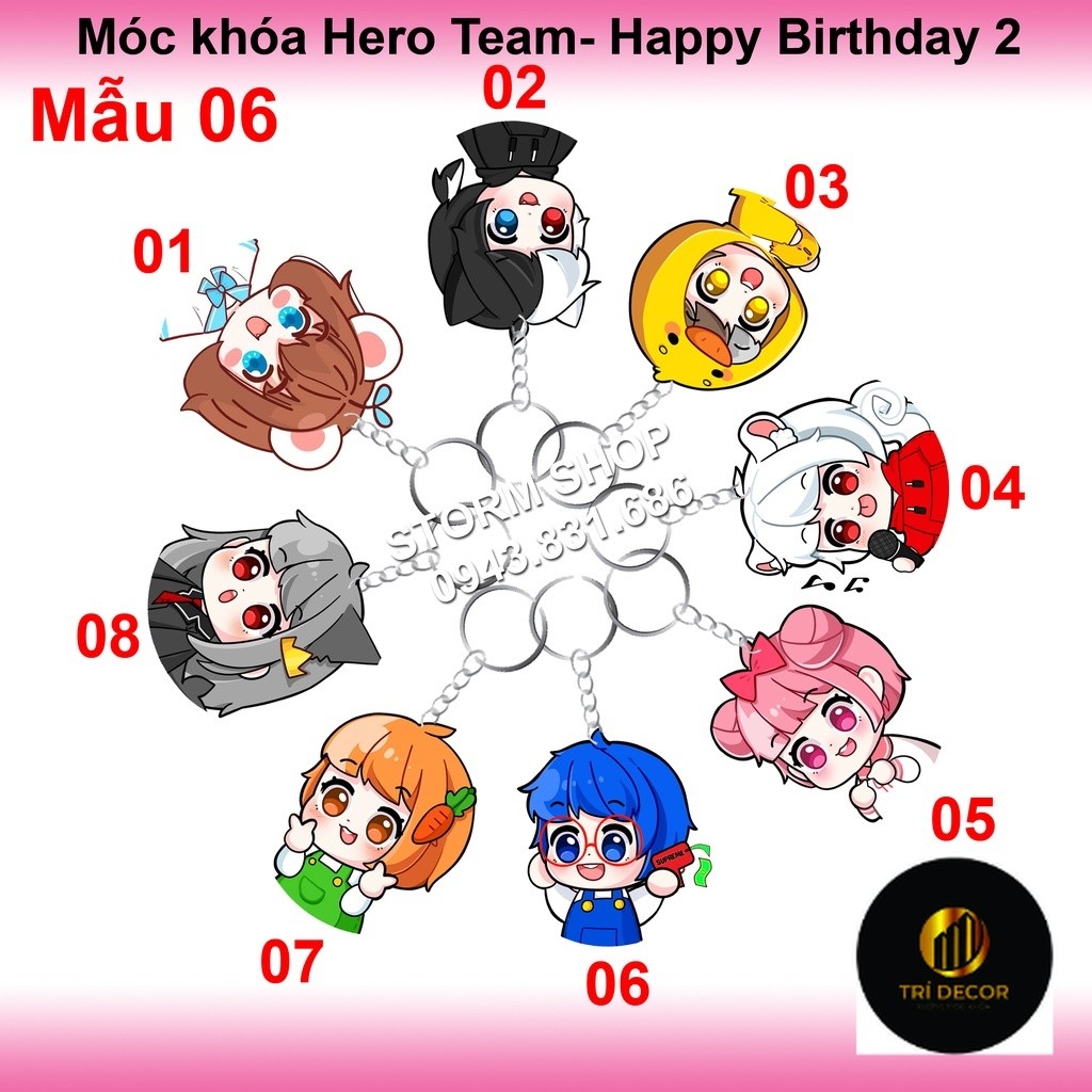 Móc khóa HERO TEAM Simmy Phong cận Siro Mr Vịt Sammy Đào Timmy Kairon Timy Kamui (Mẫu 06)