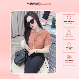  Áo Sơ Mi Nữ Công Sở Cổ Tròn Hoạ Tiết Nhẹ Nhàng Chất Vải Cao Cấp Thoáng Mát Mặc Đi Làm Đi Chơi Hong Mai Tran A16510 