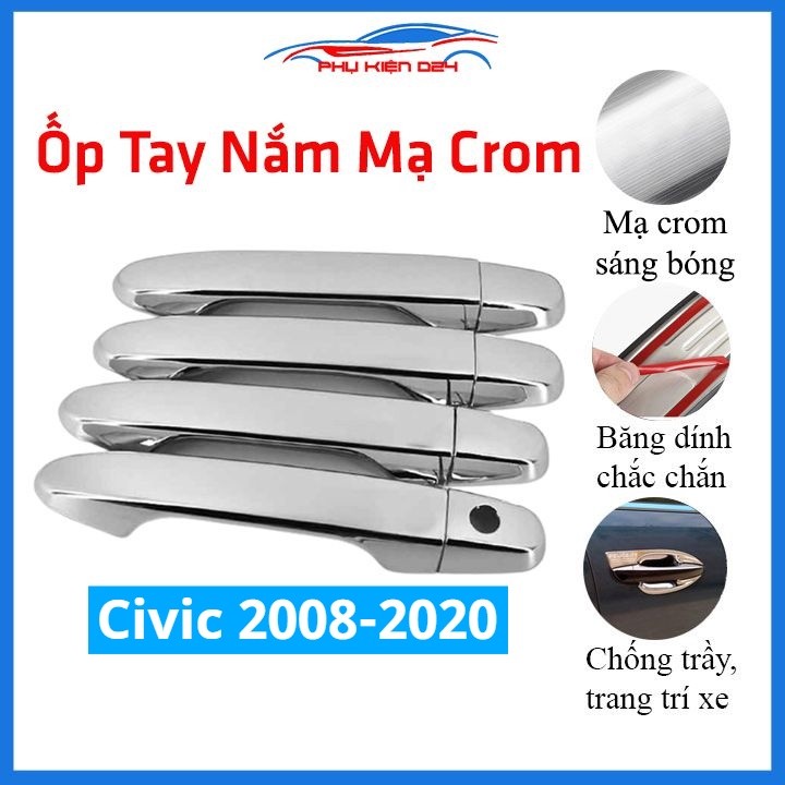 Bộ 4 ốp tay nắm cửa mạ crom Civic