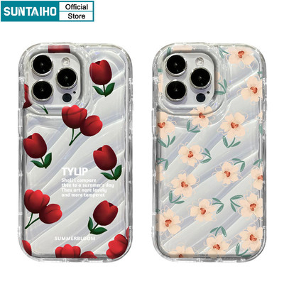 Suntaiho Vỏ Thẩm Mỹ Họa Tiết Hoa Tulip Ốp lưng Iphone 16 15 14 12 13 11 Pro Max IP 7 8 Plus Iphon X Xs XR Xs Max TPU Mềm Cao Cấp Chống Sốc Ốp Lưng